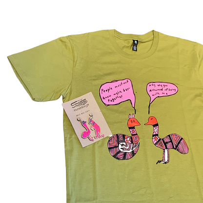 MUNIMBA-JA ART CENTRE x  UNCLE NOEL (GULLA) BLAIR |  'People Must Not Know' | T-shirt / short sleeves / green