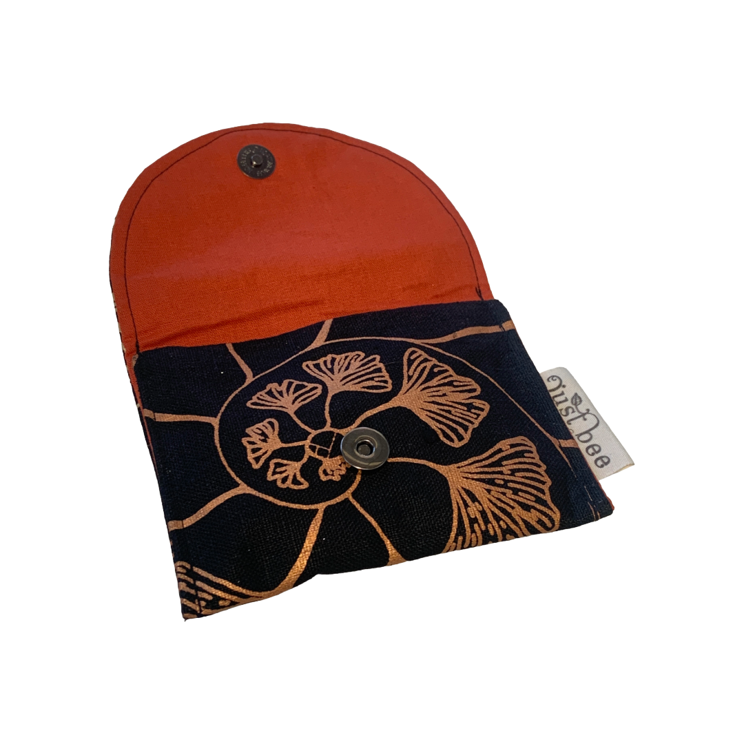 JUST BEE DESIGNS | ‘Ginko Gold’ Pouchlet / Wallet’ | Pure linen / handprinted + painted