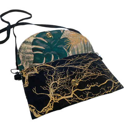JUST BEE DESIGNS | ‘Gold Tree Branches #1’ Art Clutch / Shoulder Bag | Removable Strap | Pure linen / handprinted