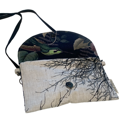 JUST BEE DESIGNS | ‘Black Tree Branches’ Art Clutch / Shoulder Bag | Removable Strap | Pure linen / handprinted