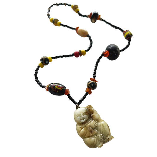 PEARL AND SALTY PLUM | ‘Buddha Necklace’ | Mixed Media Necklace