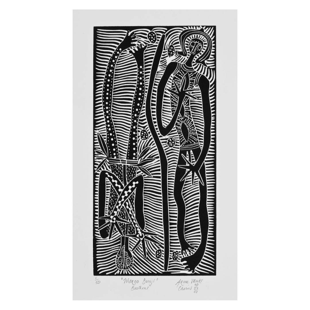 ARONE MEEKS | 'Maroo bunji (brothers)' | Linocut Print