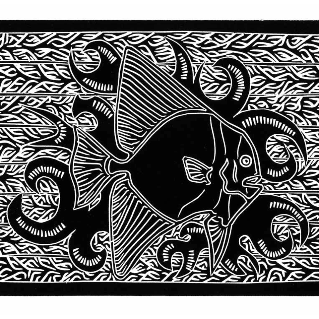 JOEL SAM | 'Long-finned Batfish' | Linocut