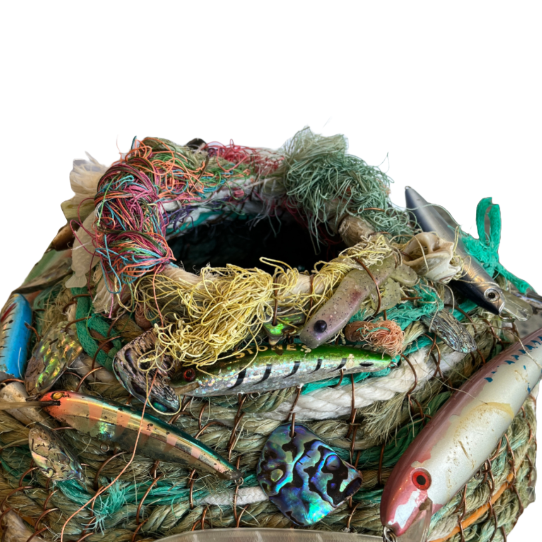 WILD THINGS | ‘Alluring' Basket - large | Recycled + found objects / neutrals with green