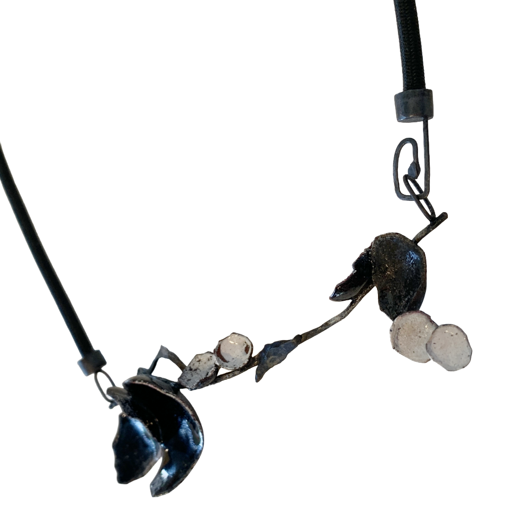 LOIS HAYES | ‘Shifting Contours - Necklace 1’ | 2025 | Enamel / recycled copper/ sterling silver/ nylon cord