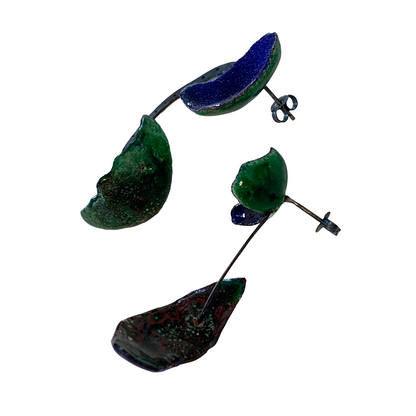 LOIS HAYES | ‘Shifting Contours - Earrings 9’ | 2025 | Enamel / recycled copper/ sterling silver | Studs