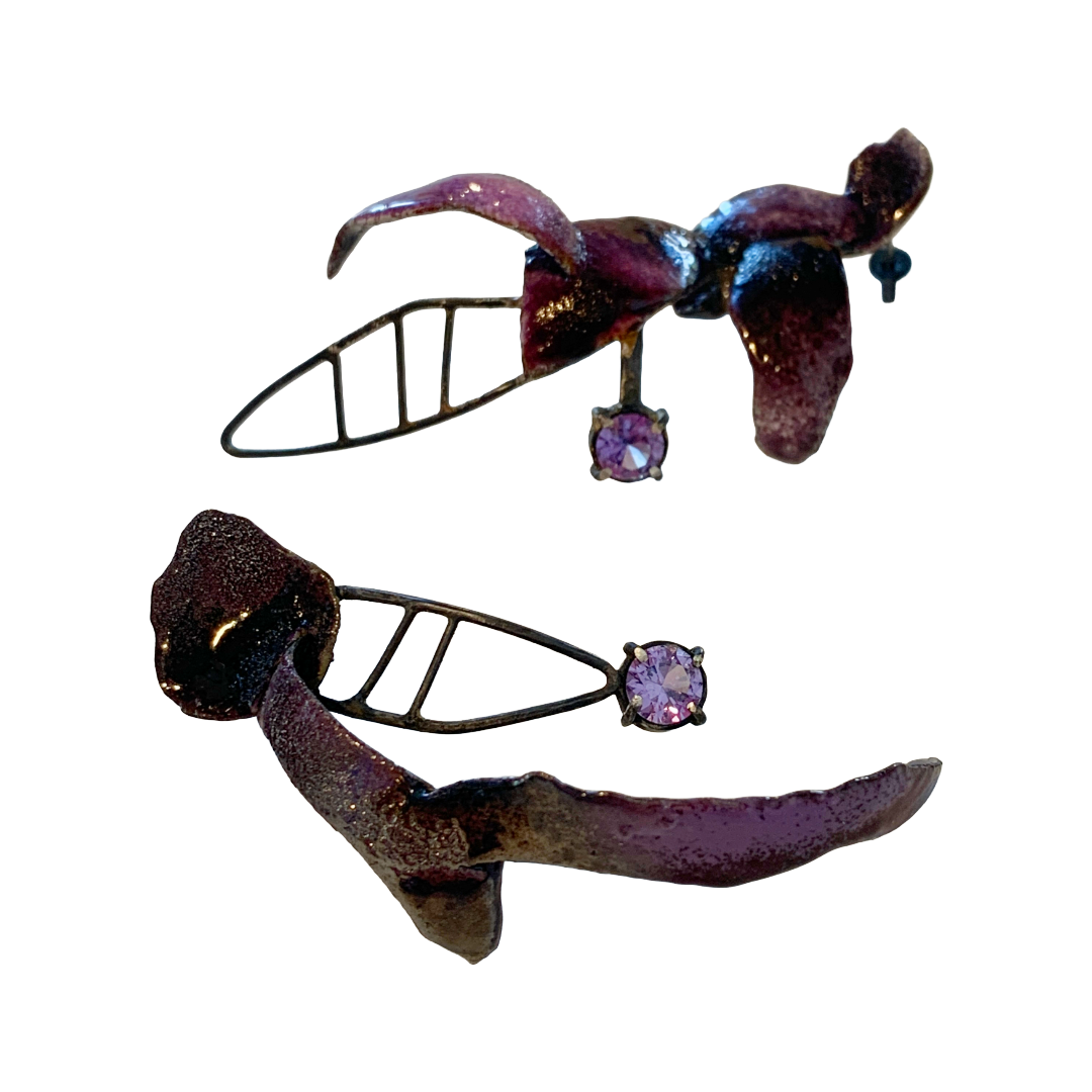 LOIS HAYES | ‘Shifting Contours - Earrings 11 | 2025 | Enamel / recycled copper/ sterling silver/ lab grown alexandrite | Studs