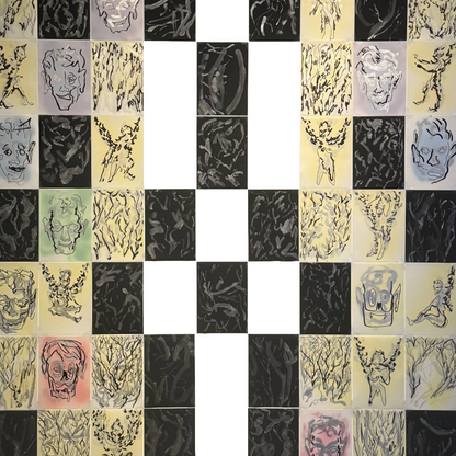 MARK MISIC | 'Elemental meme & fairies in the tree of life '  | 2025 | Mixed media on Yupo paper | H 2673 x W 1470 mm