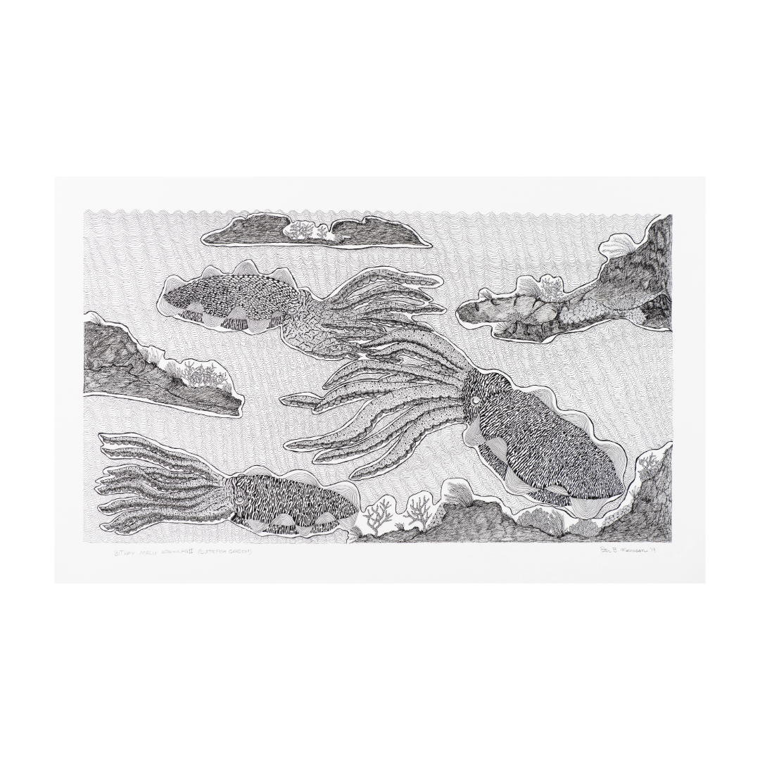 PETER B MORRISON |'Bithay Malu Apawlag II (Cuttlefish Garden)' | Pen + ink on archival paper / framed