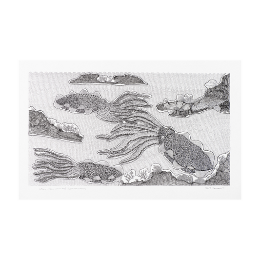 PETER B MORRISON |'Bithay Malu Apawlag II (Cuttlefish Garden)' | Pen + ink on archival paper / framed