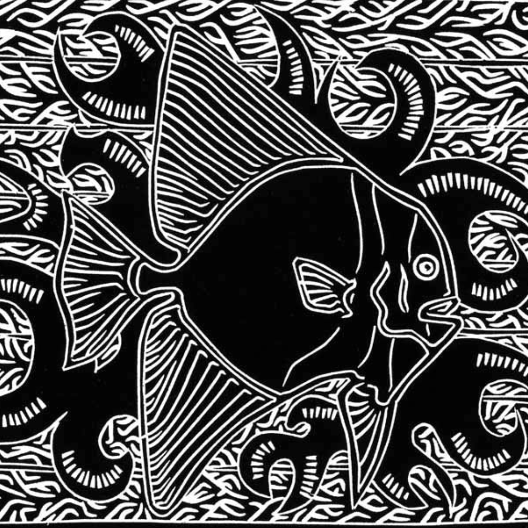 JOEL SAM | 'Long-finned Batfish' | Linocut