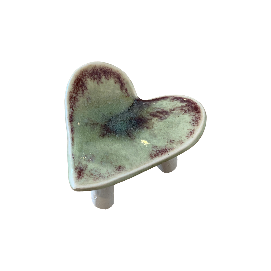FLINTSTONE DESIGNS | ‘Green Burgundy Trim Heart Dish’ | Ceramic