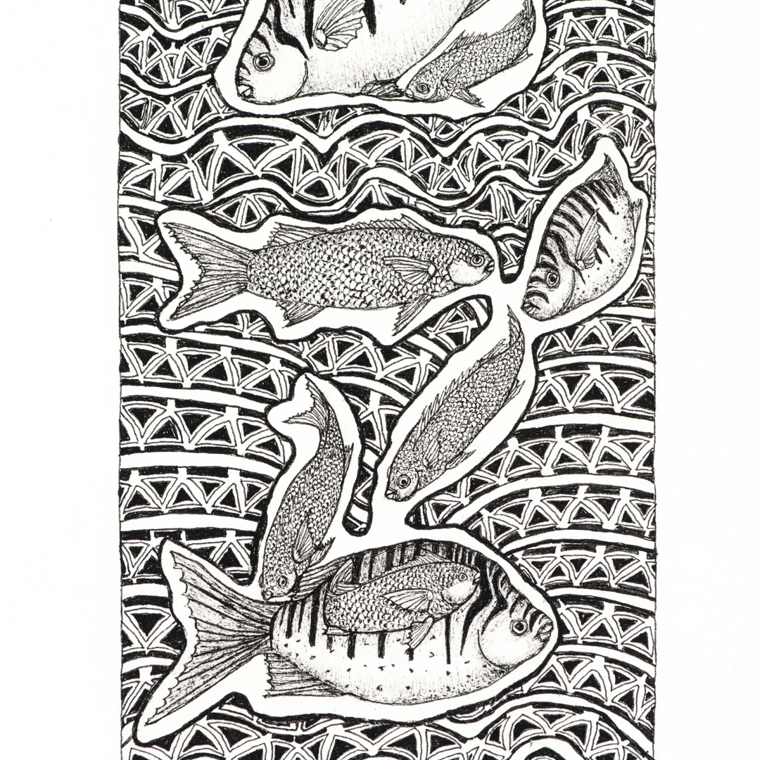 PETER B MORRISON | 'Kibim & Mullet I' Drawing | Pen and ink on archival paper