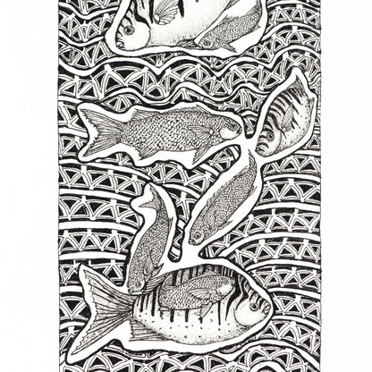 PETER B MORRISON | 'Kibim & Mullet I' Drawing | Pen and ink on archival paper