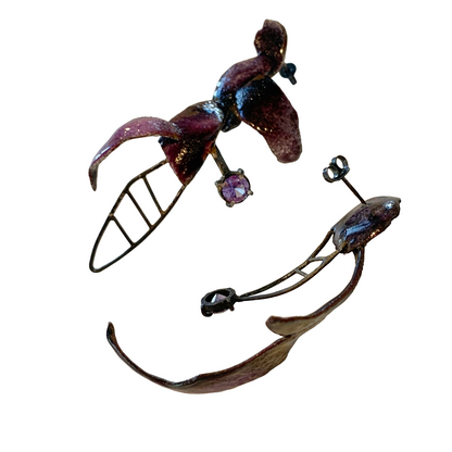 LOIS HAYES | ‘Shifting Contours - Earrings 11 | 2025 | Enamel / recycled copper/ sterling silver/ lab grown alexandrite | Studs