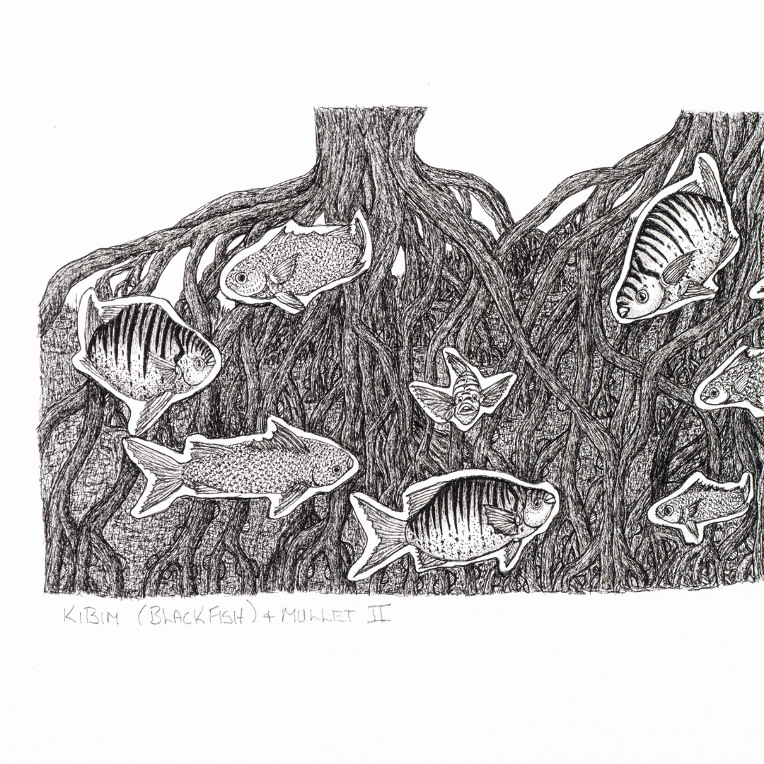 PETER B MORRISON | 'Kibim (Black Fish) & Mullet II' Drawing | Pen and ink on archival paper
