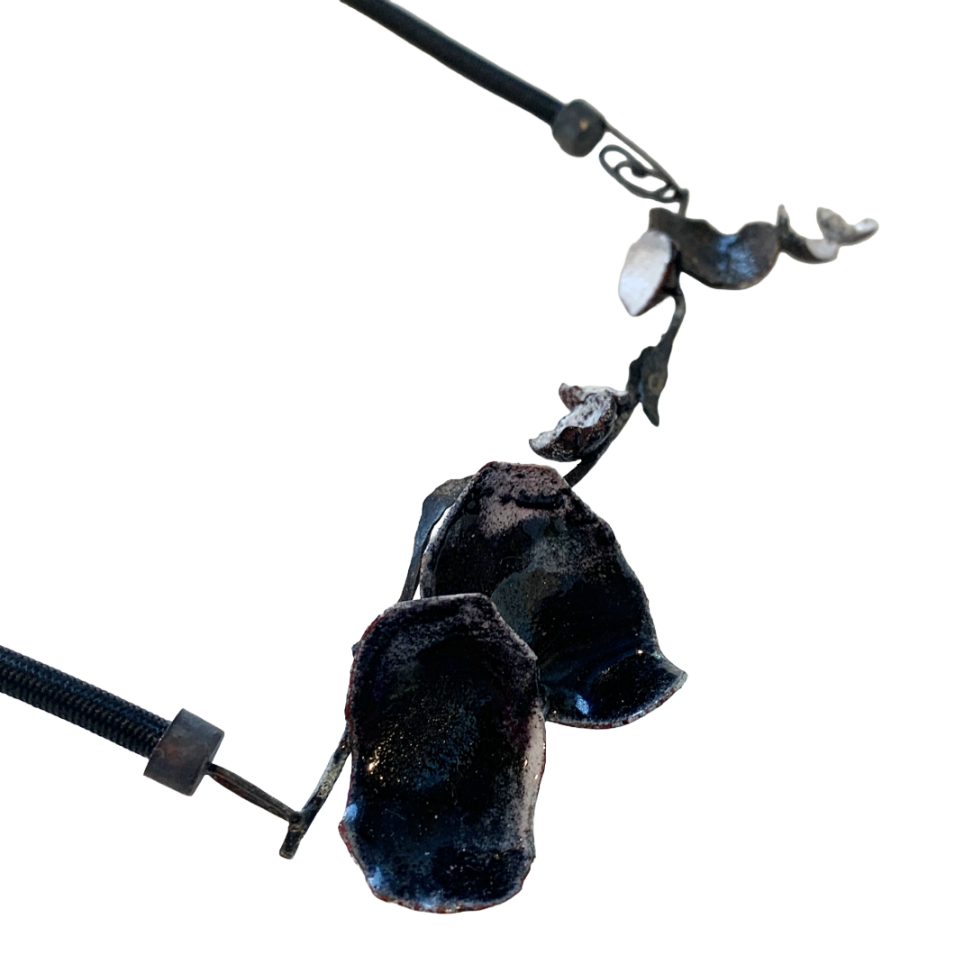 LOIS HAYES | ‘Shifting Contours - Necklace 1’ | 2025 | Enamel / recycled copper/ sterling silver/ nylon cord