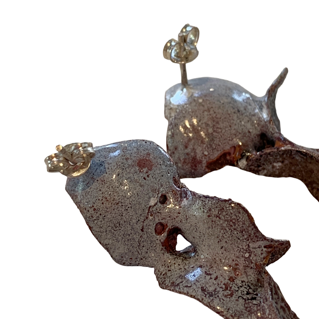LOIS HAYES | ‘Shifting Contours - Earrings 4’ | 2025 | Enamel / recycled copper/ sterling silver |Studs