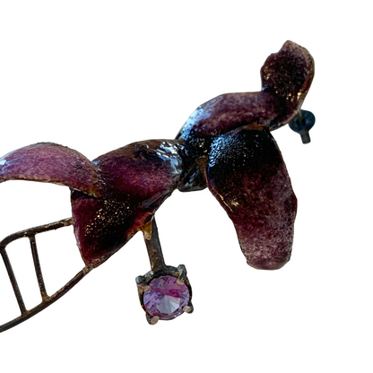 LOIS HAYES | ‘Shifting Contours - Earrings 11 | 2025 | Enamel / recycled copper/ sterling silver/ lab grown alexandrite | Studs