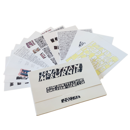MONSOON PUBLISHING | ‘Looks too much like art’ Artist Postcard Pack | Jonathan McBurnie | 2025 | Postcards in box with sticker