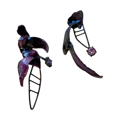 LOIS HAYES | ‘Shifting Contours - Earrings 11 | 2025 | Enamel / recycled copper/ sterling silver/ lab grown alexandrite | Studs