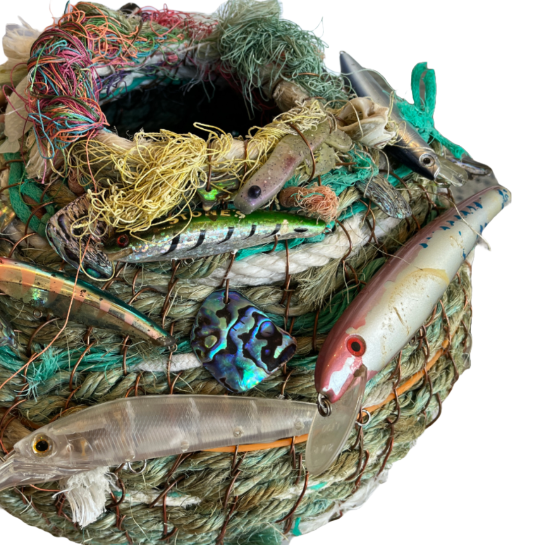 WILD THINGS | ‘Alluring' Basket - large | Recycled + found objects / neutrals with green