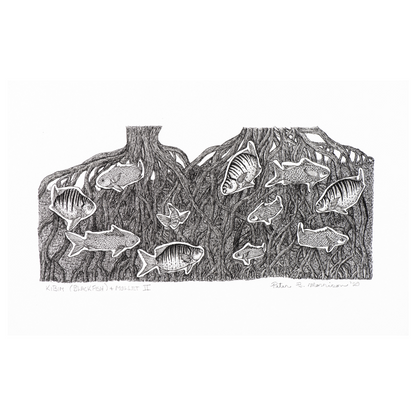 PETER B MORRISON | 'Kibim (Black Fish) & Mullet II' Drawing | Pen and ink on archival paper