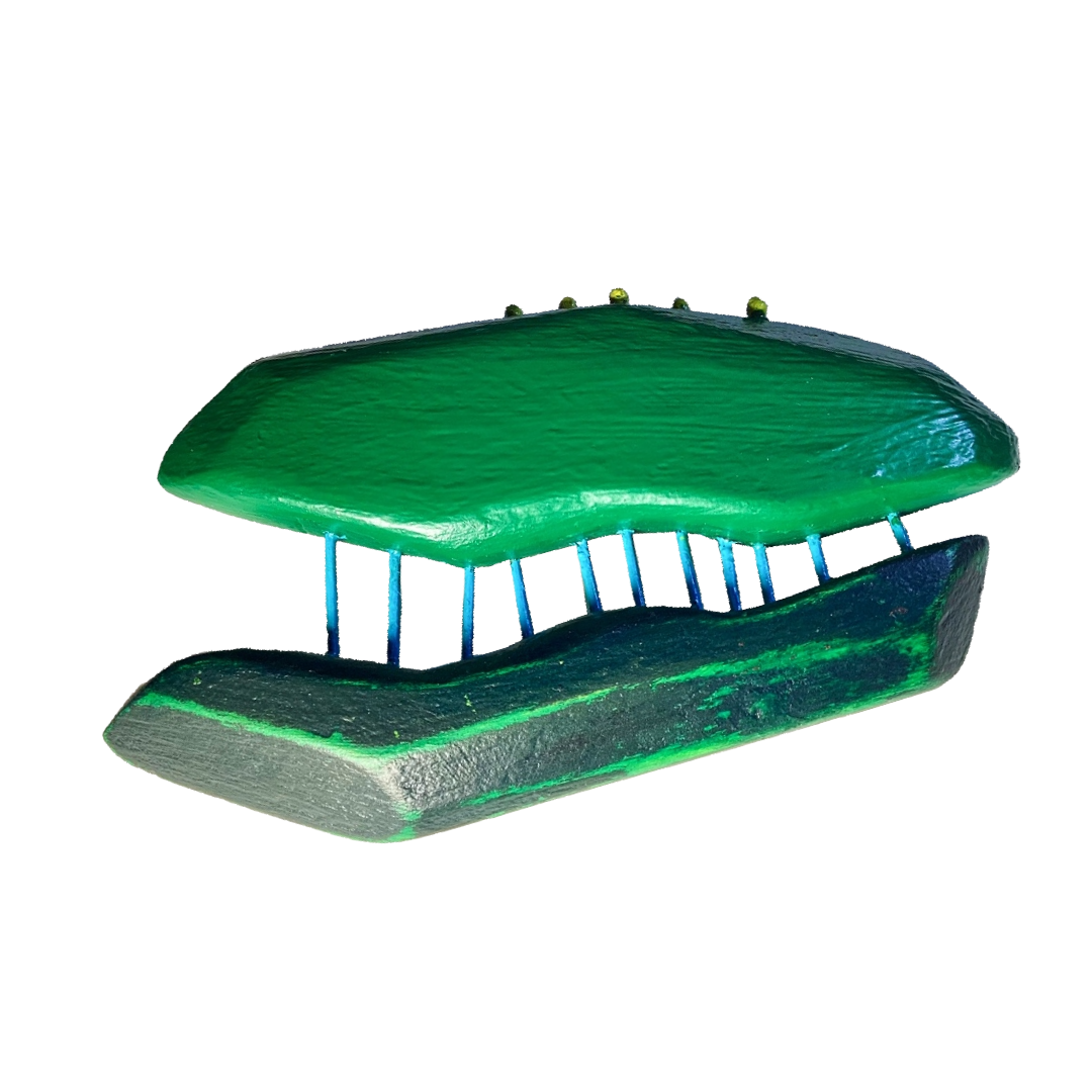 LOIS HAYES | 'Brooch 3 - Rainforest Floor Secrets' | Recycled builder’s wood / paint / copper / oxidized sterling silver / lacquer / stainless steel pin