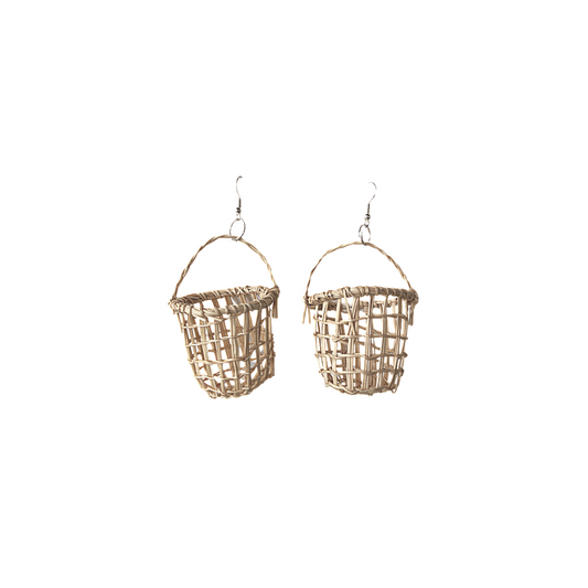 DELISSA WALKER | 'Woven Dilly Bag Earrings - Natural' | Black palm raffia