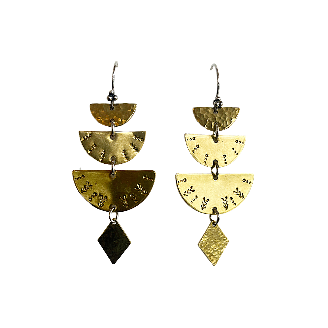 WILD CHARM JEWELLERY | 'Sundial Four Tier' Earrings | Sterling silver hooks / hand stamped brass