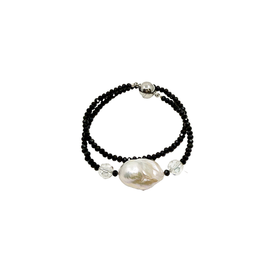 PEARL AND SALTY PLUM | ‘Pearl and Spinel Wrap Bracelet’ | Mixed media