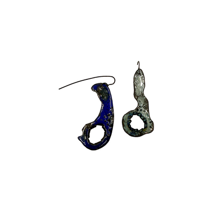 LOIS HAYES DESIGNS  | 'Autumn Collection – Earrings (4)’ | Oxidised sterling silver / blue-green enamel on copper