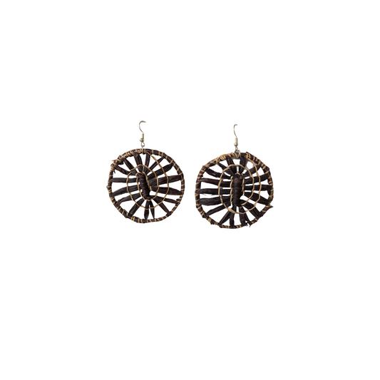 DELISSA WALKER | 'Woven Round Earrings - Black' | Black palm raffia