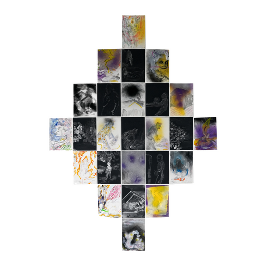 MARK MISIC | 'Lightning field - Temple of the Jaguar & the Rabbit Hunter' | 2025 | Mixed media on paper | H 2100 x W 1470 mm