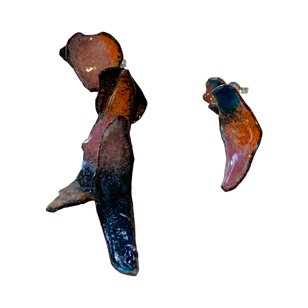 LOIS HAYES | ‘Shifting Contours - Earrings 6’ | 2025 | Enamel / recycled copper/ sterling silver | Studs