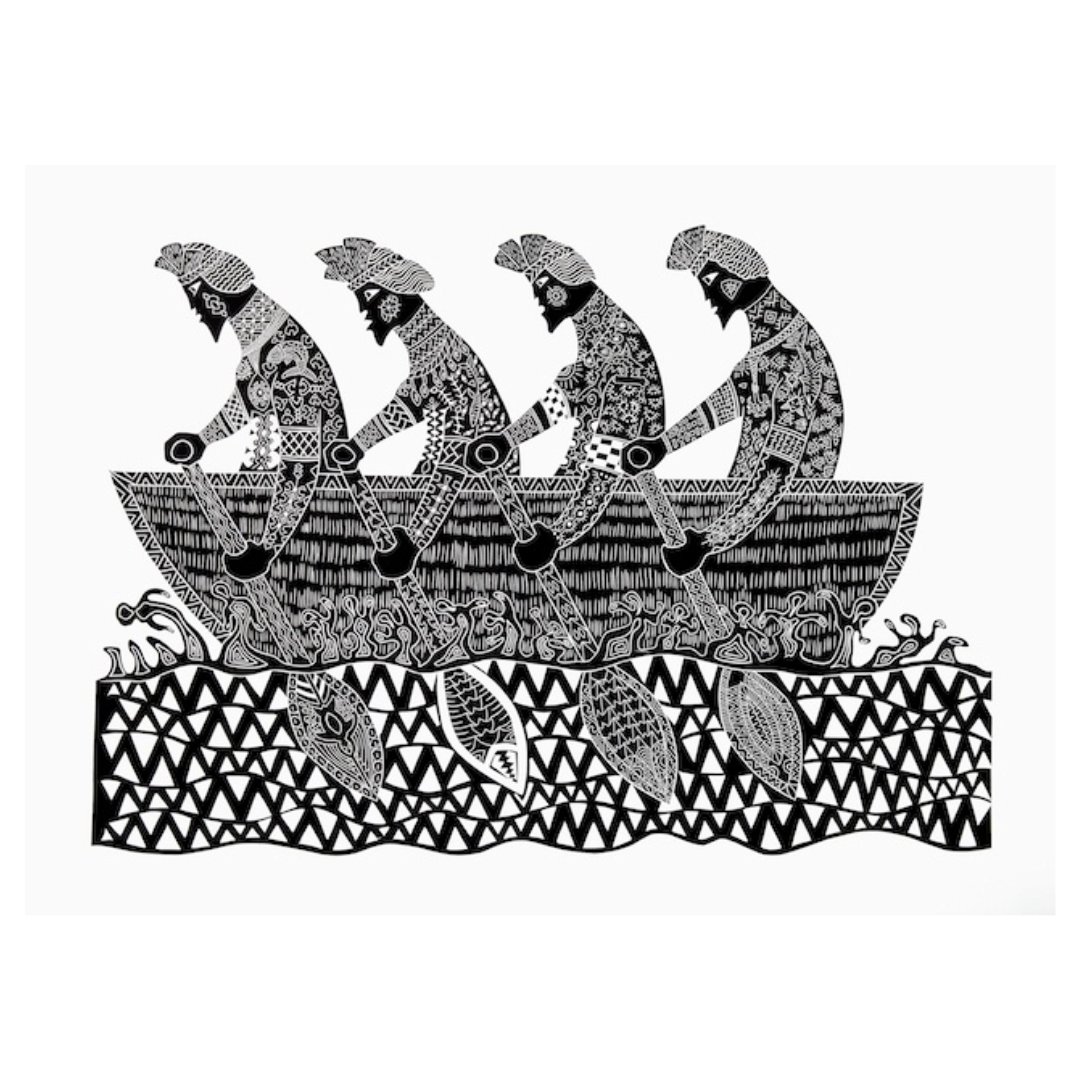 ROBERT TOMMY PAU | 'Four Boys' | Linocut Print