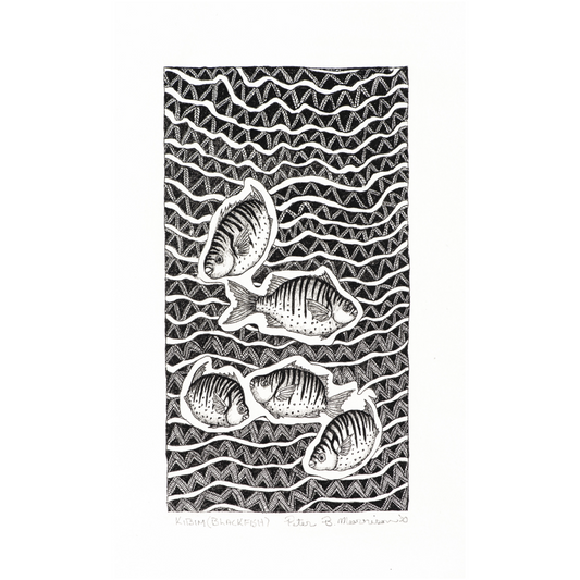 PETER B MORRISON | 'Kibim' (Black Fish) Drawing | Pen and ink on archival paper