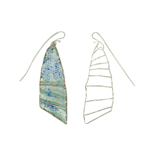LOIS HAYES DESIGNS | ‘Wing Collection – Earrings #1’ | Re-purposed wood / sterling silver / paint / copper / enamel