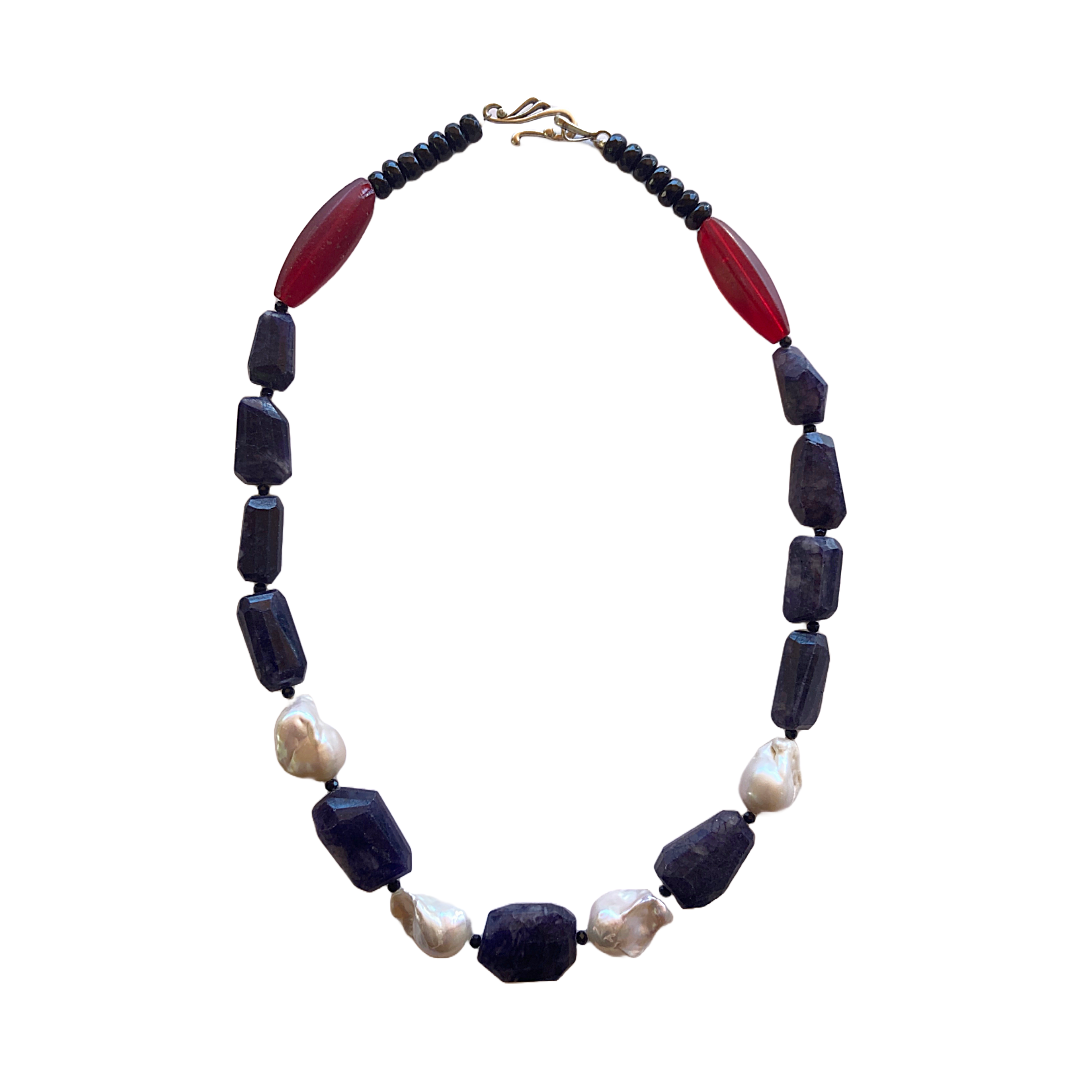 PEARL AND SALTY PLUM | ‘Iolite Stone Necklace’ | Mixed media