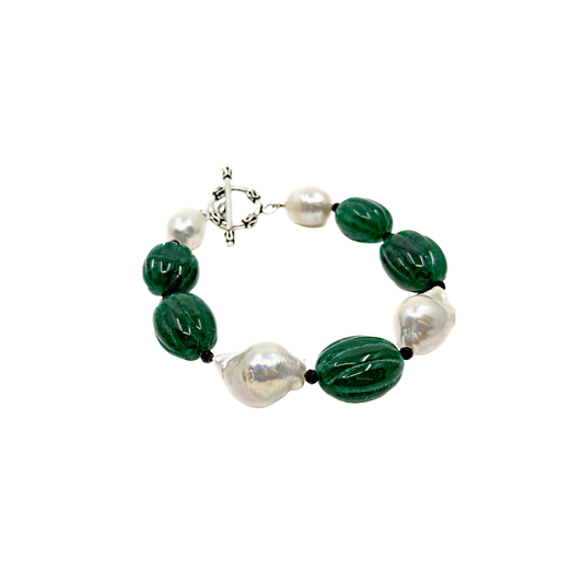 PEARL AND SALTY PLUM | ‘Emerald and Pearl Bracelet’ | Mixed media