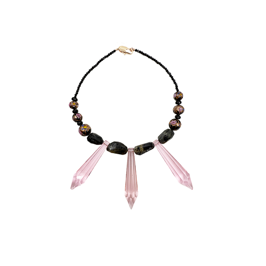 PEARL AND SALTY PLUM | ‘Pink Crystal Necklace’ | Mixed media