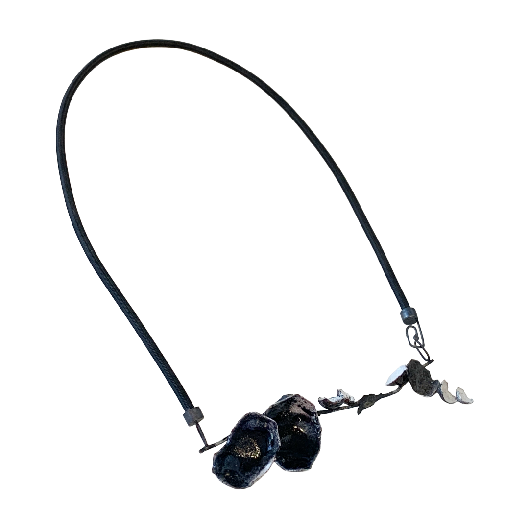 LOIS HAYES | ‘Shifting Contours - Necklace 1’ | 2025 | Enamel / recycled copper/ sterling silver/ nylon cord