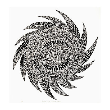 JOEL SAM | 'Marrkai Gub (Cyclone Larry)' | Linocut