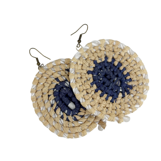 VENETTA DENHAM - Girringun Art Centre | 'Gundala - Large Woven Earrings’ | Navy / white