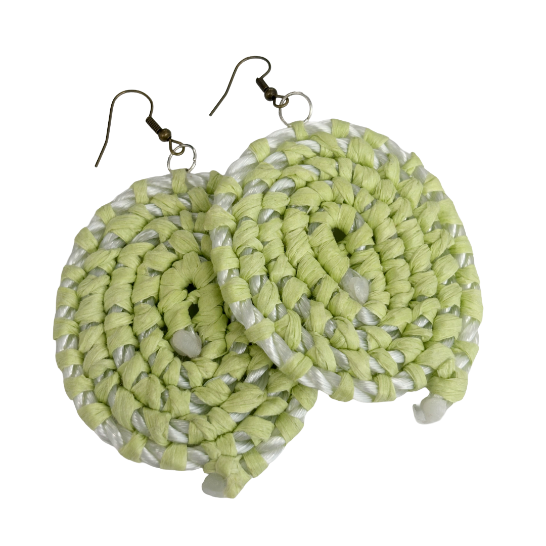 VENETTA DENHAM - Girringun Art Centre | 'Gundala - Large Woven Earrings’ | Light lime / white