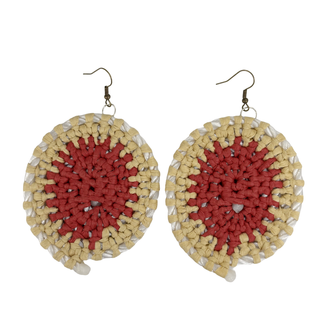 VENETTA DENHAM - Girringun Art Centre | 'Gundala - Large Woven Earrings’ | Red / white