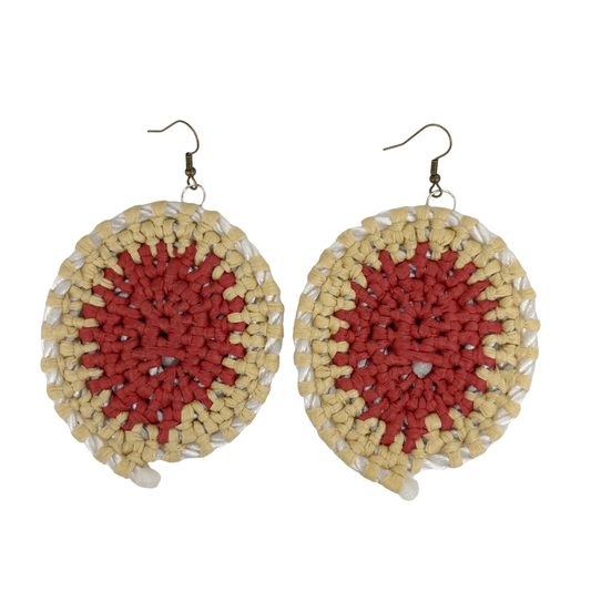 VENETTA DENHAM - Girringun Art Centre | 'Gundala - Large Woven Earrings’ | Red / white