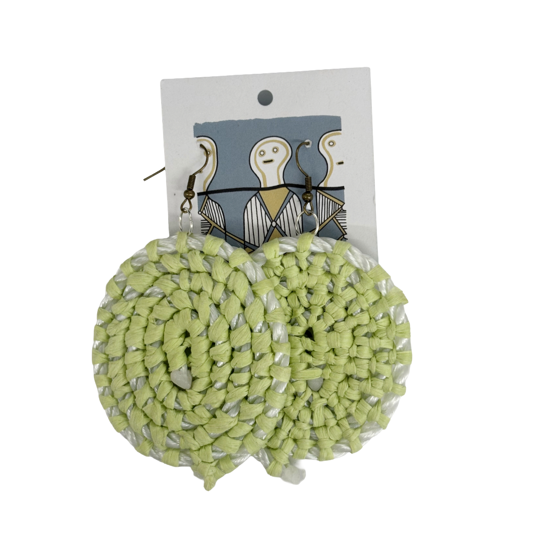 VENETTA DENHAM - Girringun Art Centre | 'Gundala - Large Woven Earrings’ | Light lime / white