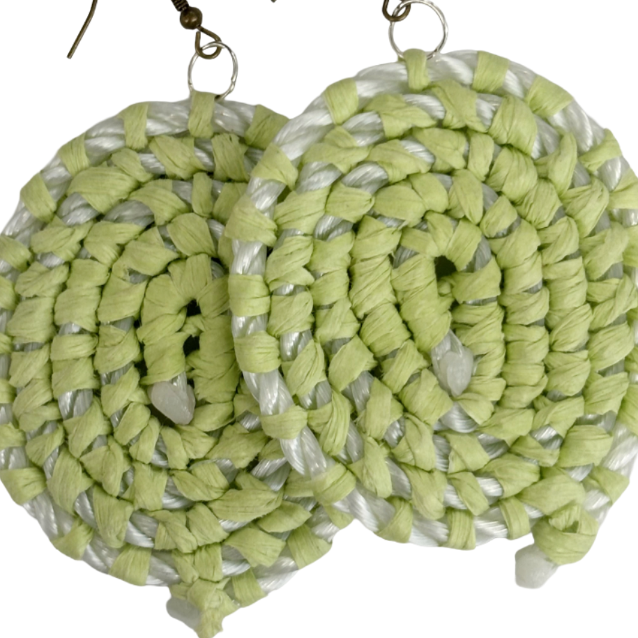 VENETTA DENHAM - Girringun Art Centre | 'Gundala - Large Woven Earrings’ | Light lime / white