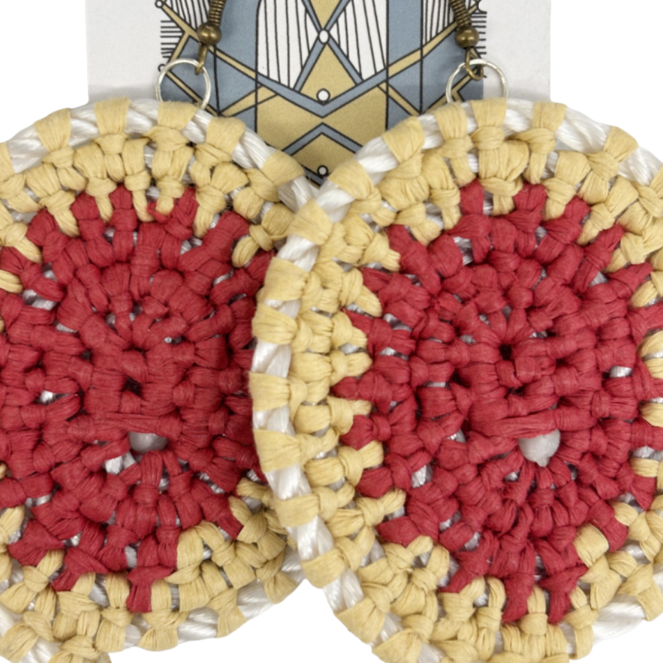 VENETTA DENHAM - Girringun Art Centre | 'Gundala - Large Woven Earrings’ | Red / white